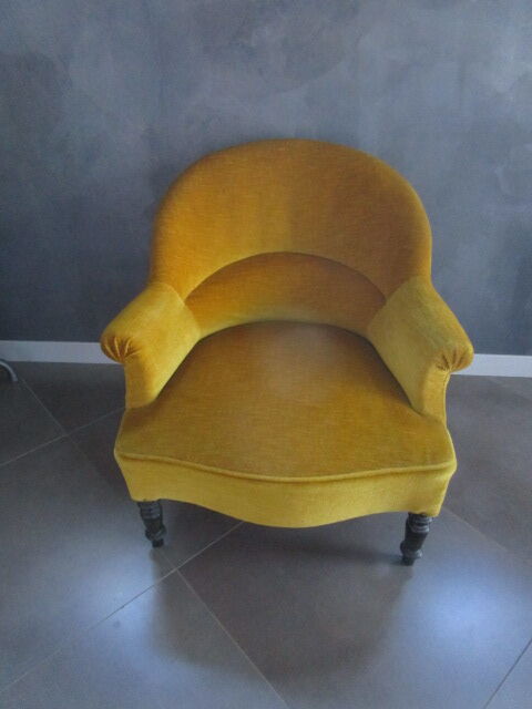 Old velvet shepherdess armchair mustard yellow