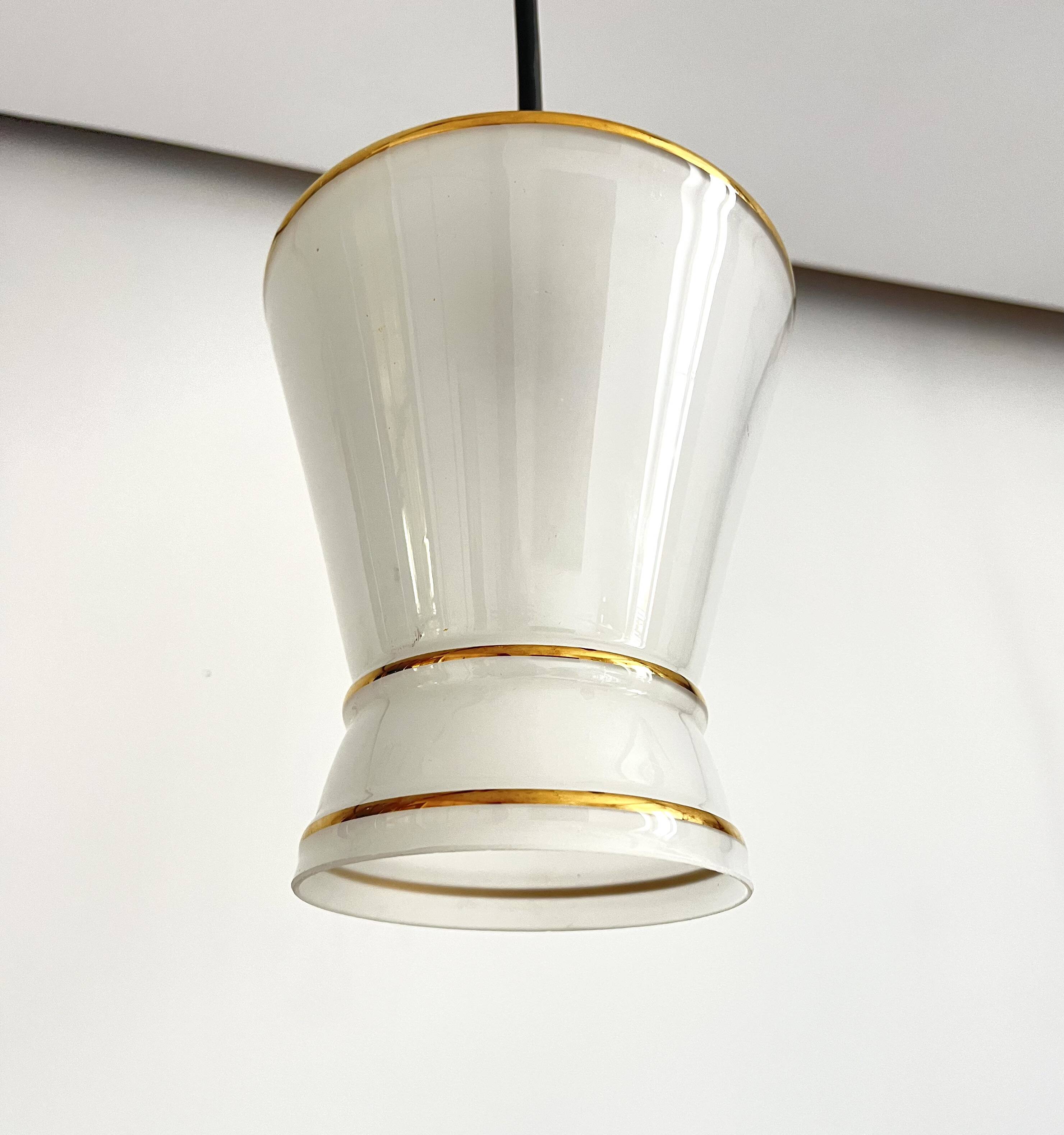 Small white and gold diabolo pendant light