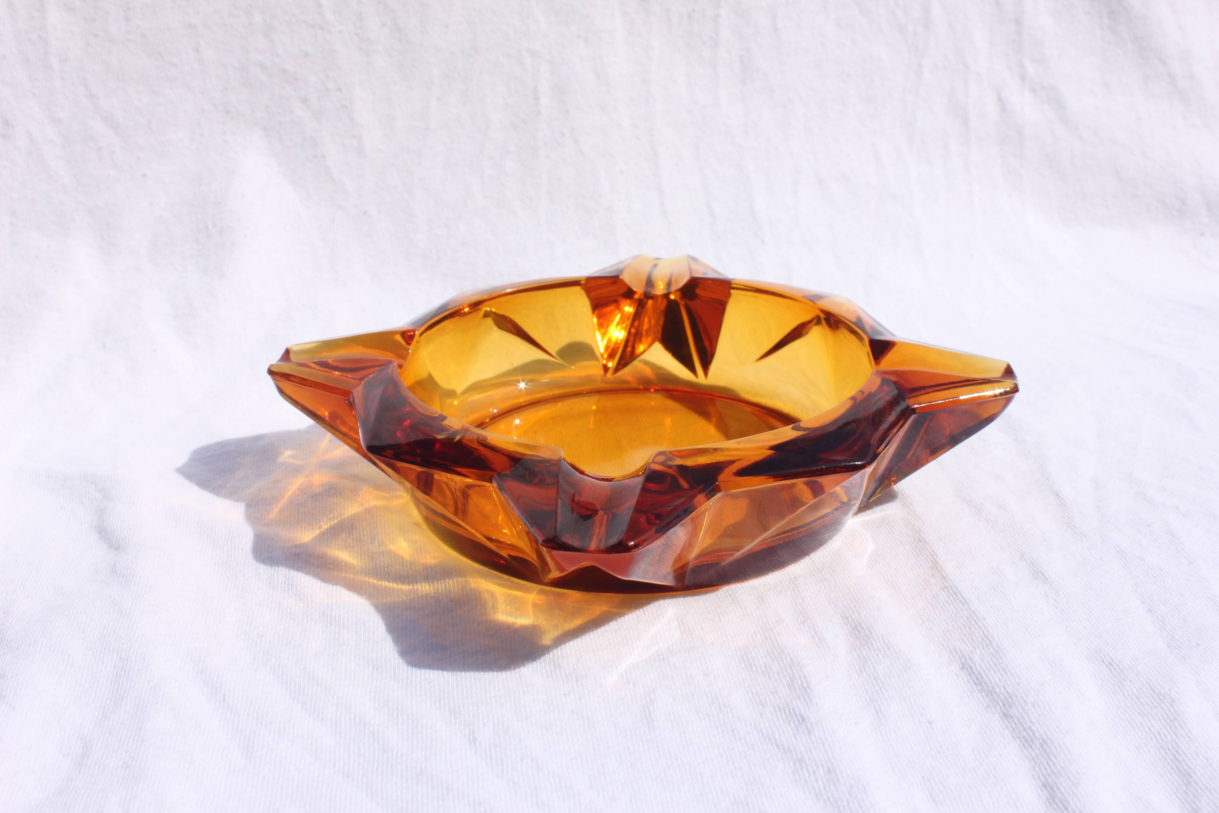 Vintage amber glass ashtray 70s