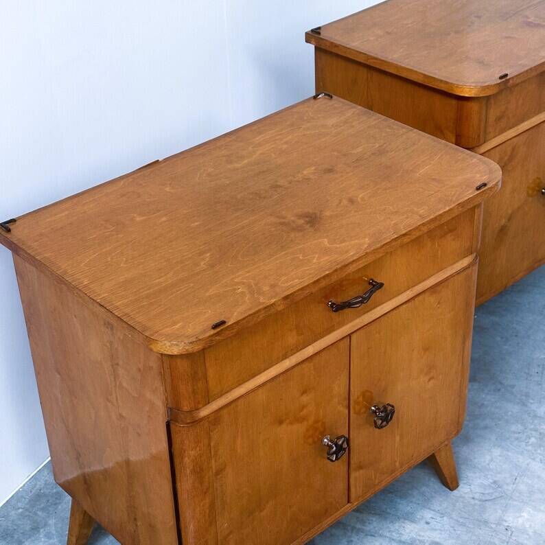 Pair of Mid-Century Nightstands with Compass Legs, 1950s