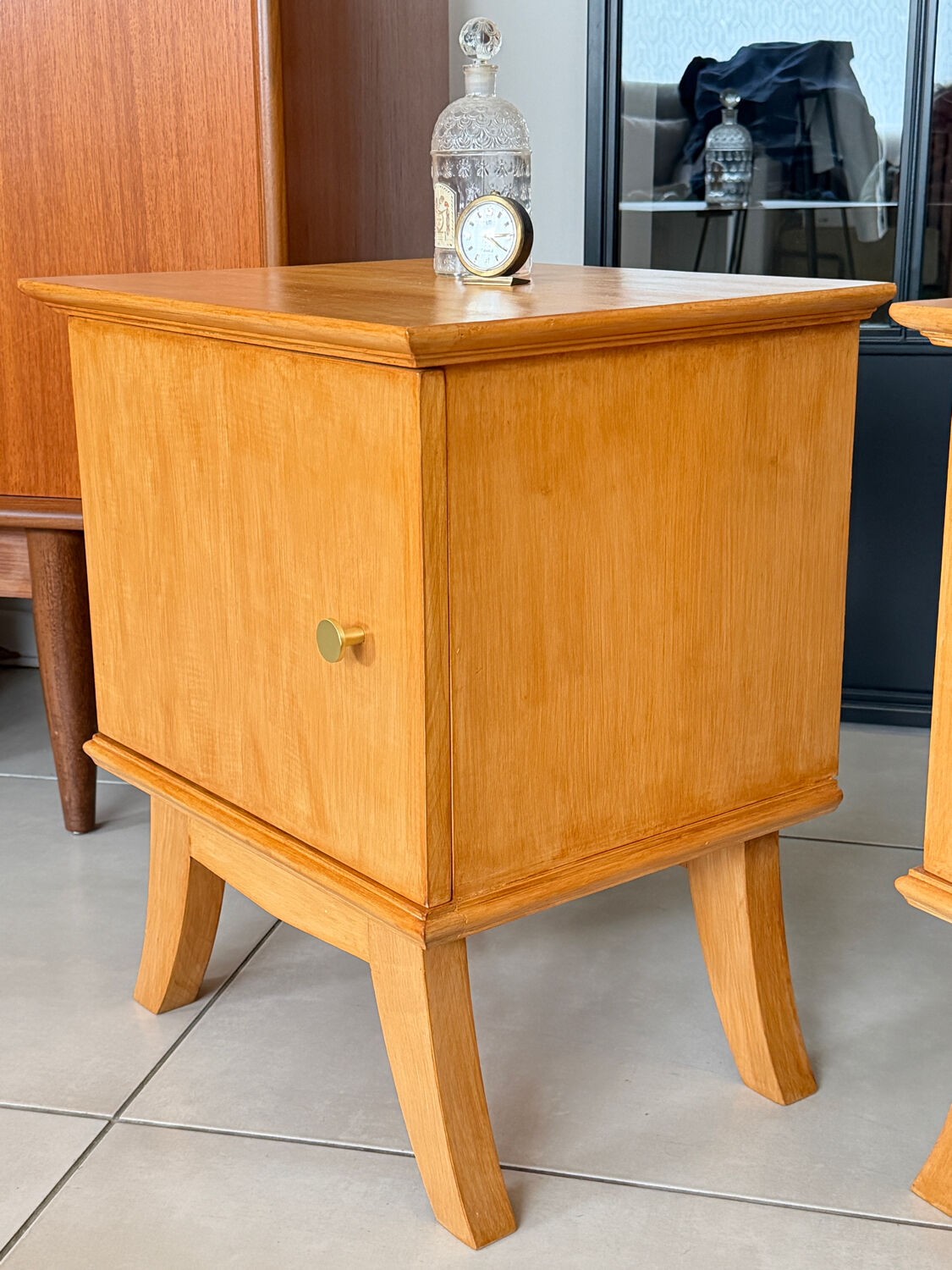 Vintage bedside table with tapered legs