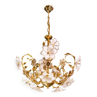 Murano Candlestick White Flowers, 1970