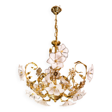 Murano Candlestick White Flowers, 1970