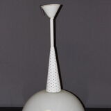 Sheet metal chandelier perforated by holophane circa 1950