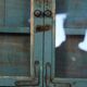 Old showcase in original blue patina Burmese teak