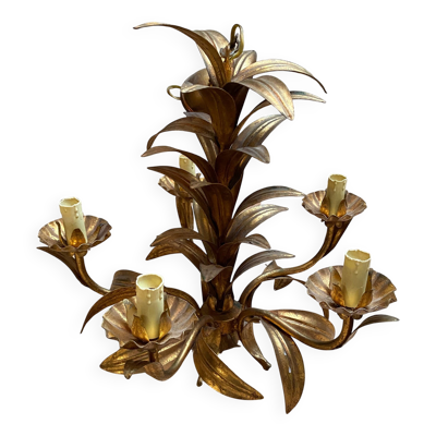 Lustre en métal doré de style Hollywood Regency, années 60