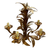 1960s Hollywood Style Gold Metal Chandelier, Fleuri