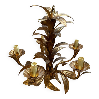 1960s Hollywood Style Gold Metal Chandelier, Fleuri