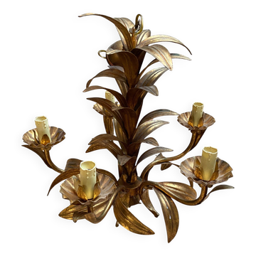 1960s Hollywood Style Gold Metal Chandelier, Fleuri