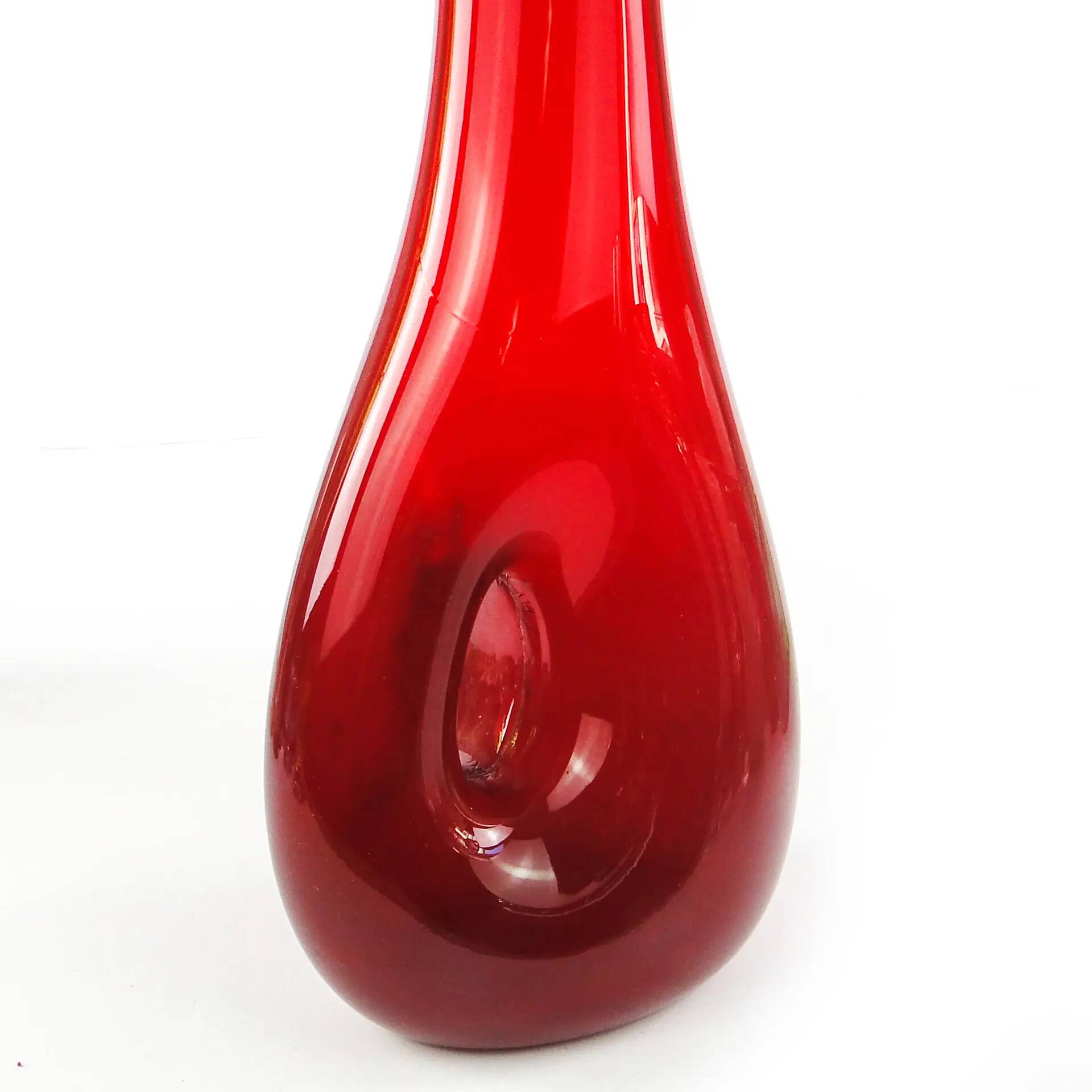 Mid-century modern vase, red glass, Poland, 1970s