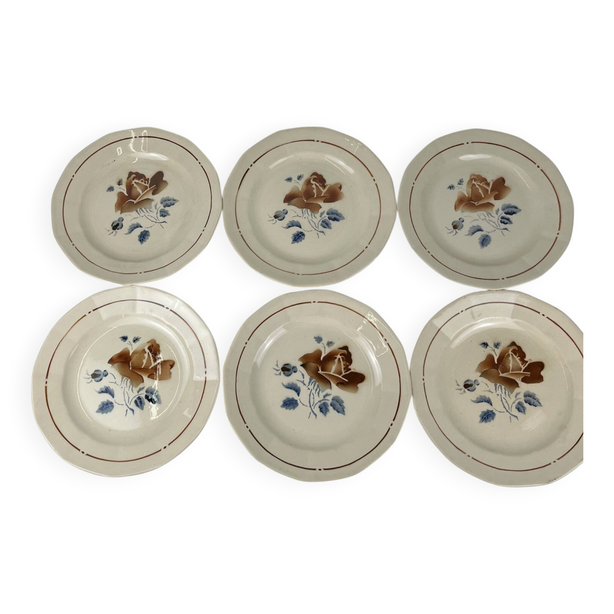 Set de 6 Assiettes à dessert Sarreguemines motif fleur , première moitié du