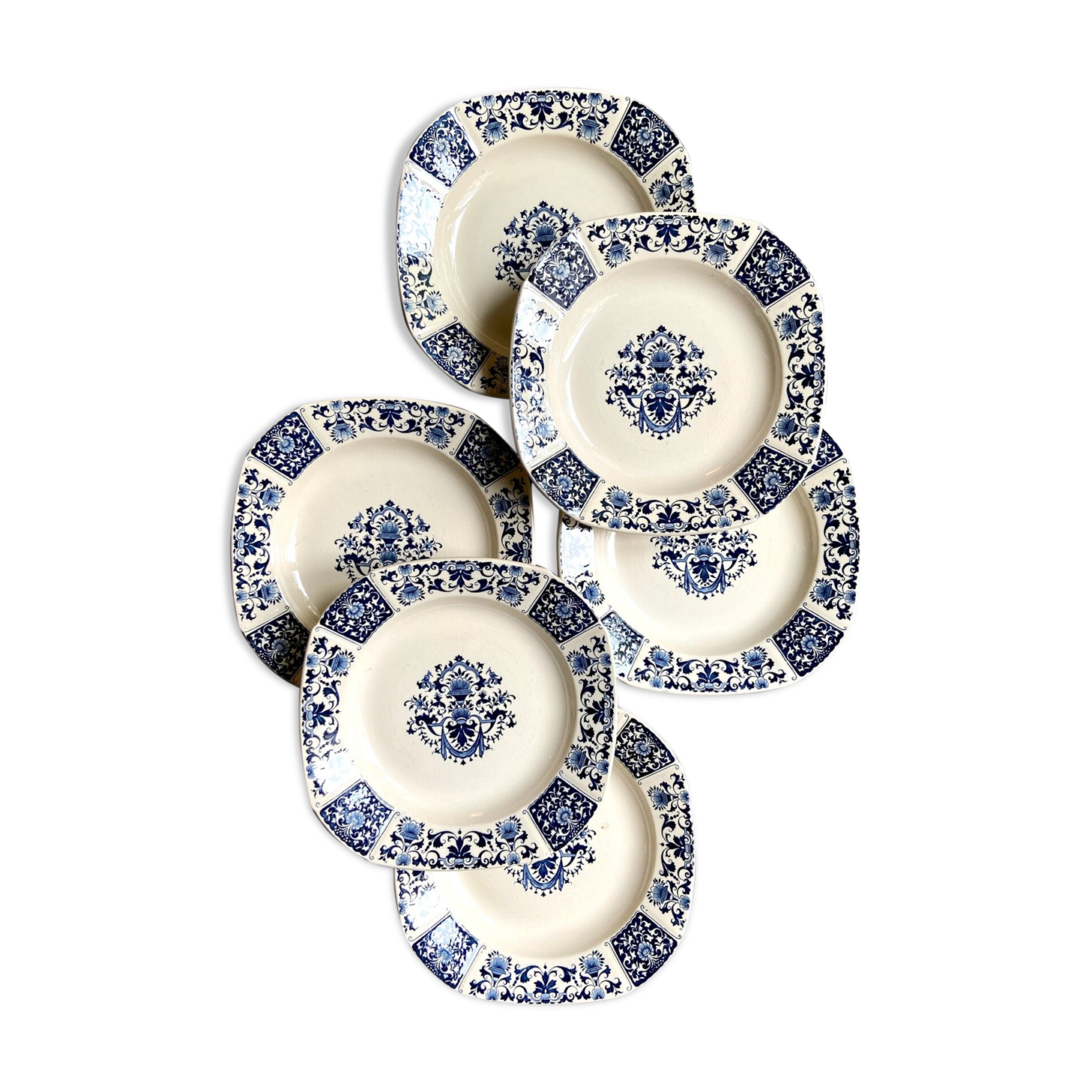 6 Gien hollow plates in iron earth, service "Blue Ibis" late nineteenth century