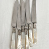 6 antique mother-of-pearl and silver-plated metal knives