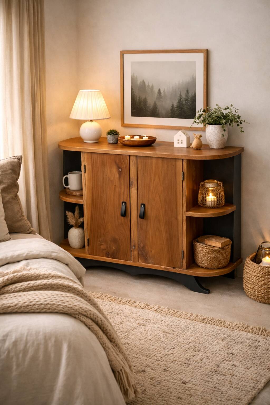 Small buffet or console in natural and black wood