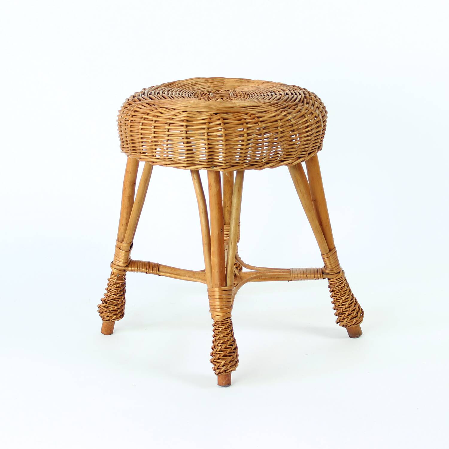 Vintage rattan stool, Czechoslovakia 1960s