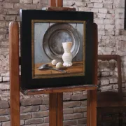Still life with pewter dish, jug and stoppers – Marjolein van den Berg