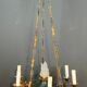 Lustre de style Empire en bronze, tôle verte et flamme en verre moulé