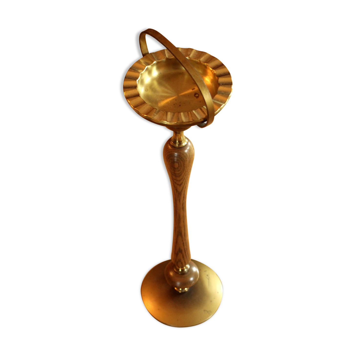 1950s vintage - smoking stand - ashtray - made of brass metal and wood
