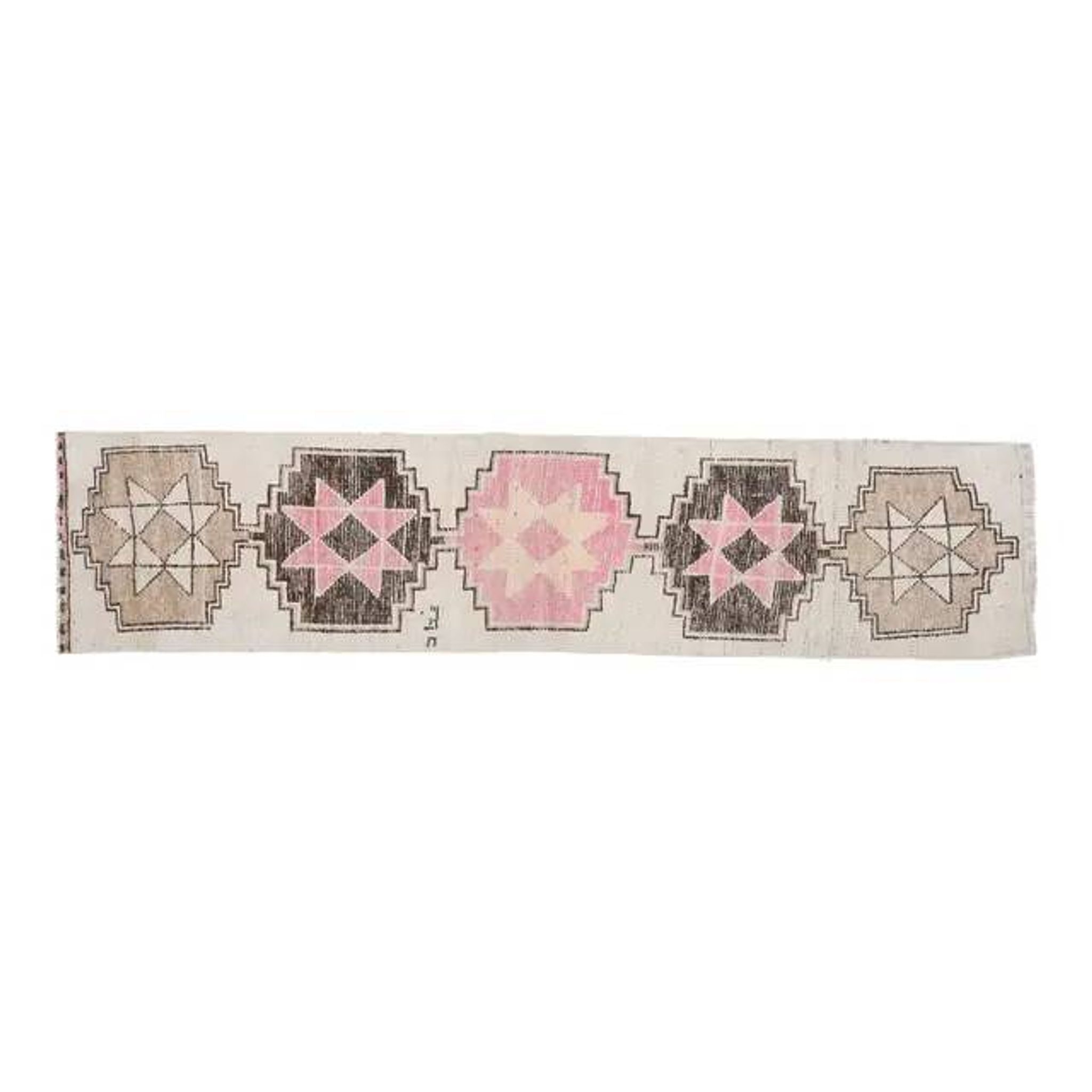 Vintage Turkish Oushak Pink Brown Wool Rug 72x312
