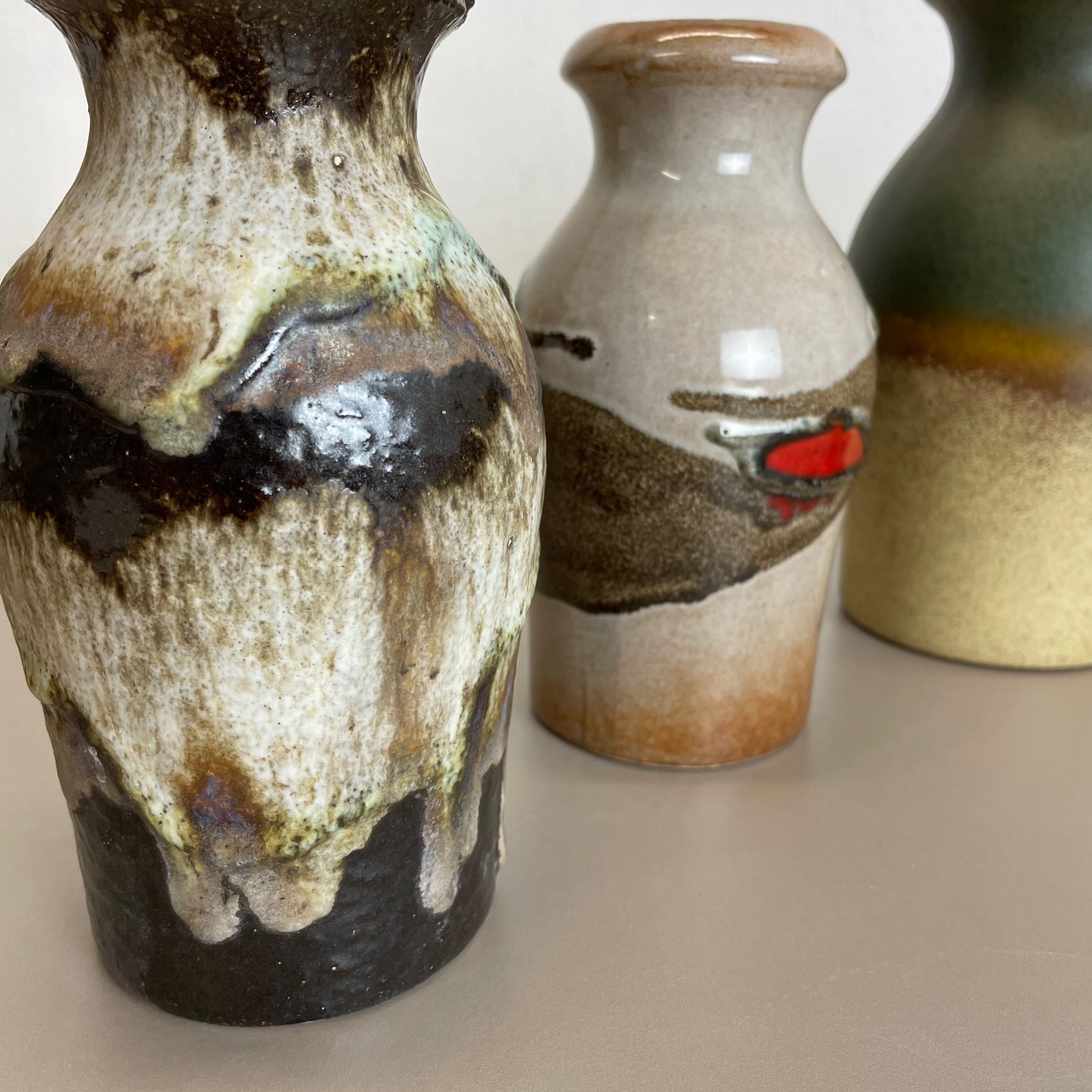 Set of Five Vintage Pottery Fat Lava Vases Made by Scheurich, Germany, 1970s