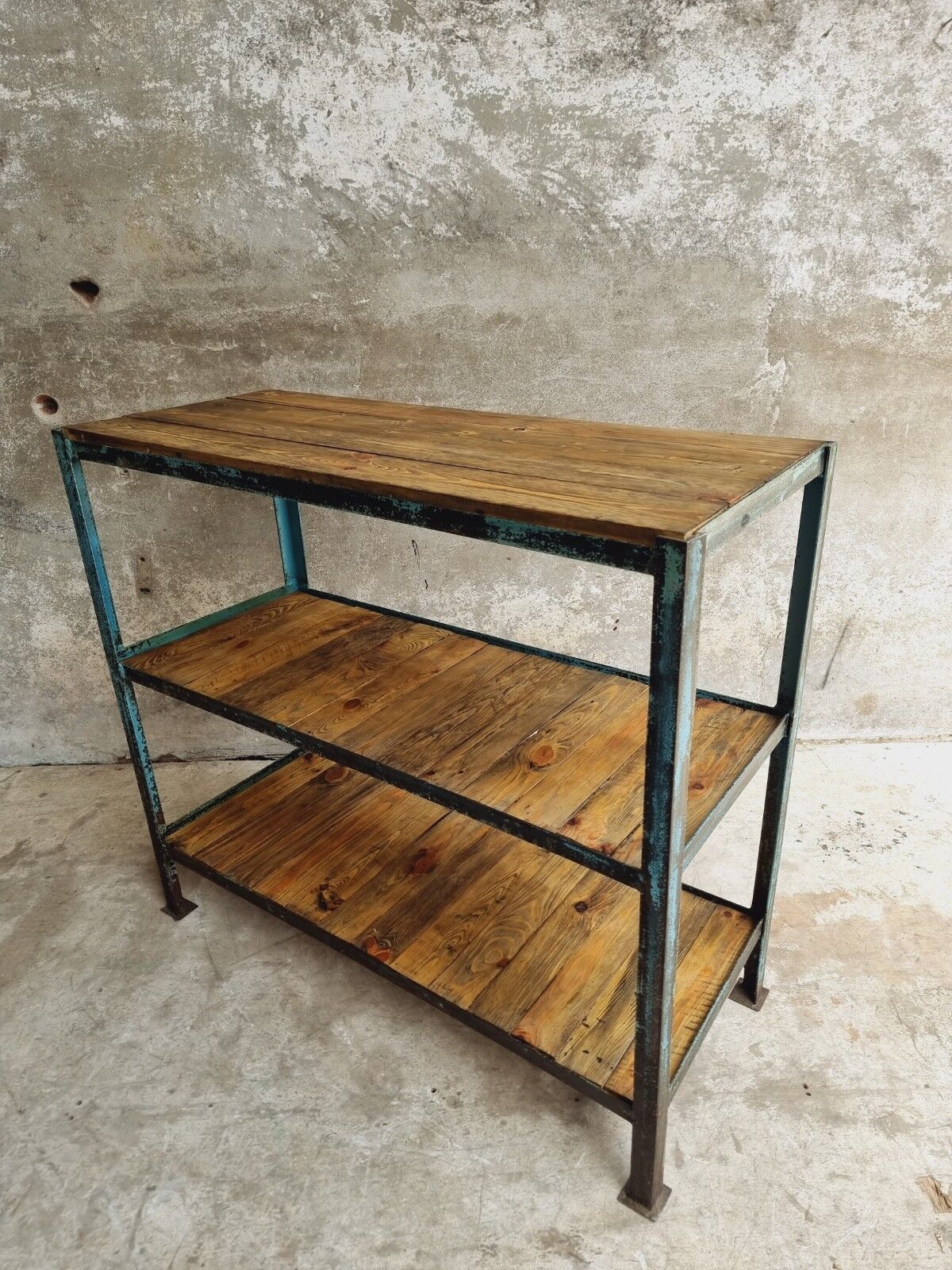 Industrial shelving unit sidetable kitchen rack pastel blue