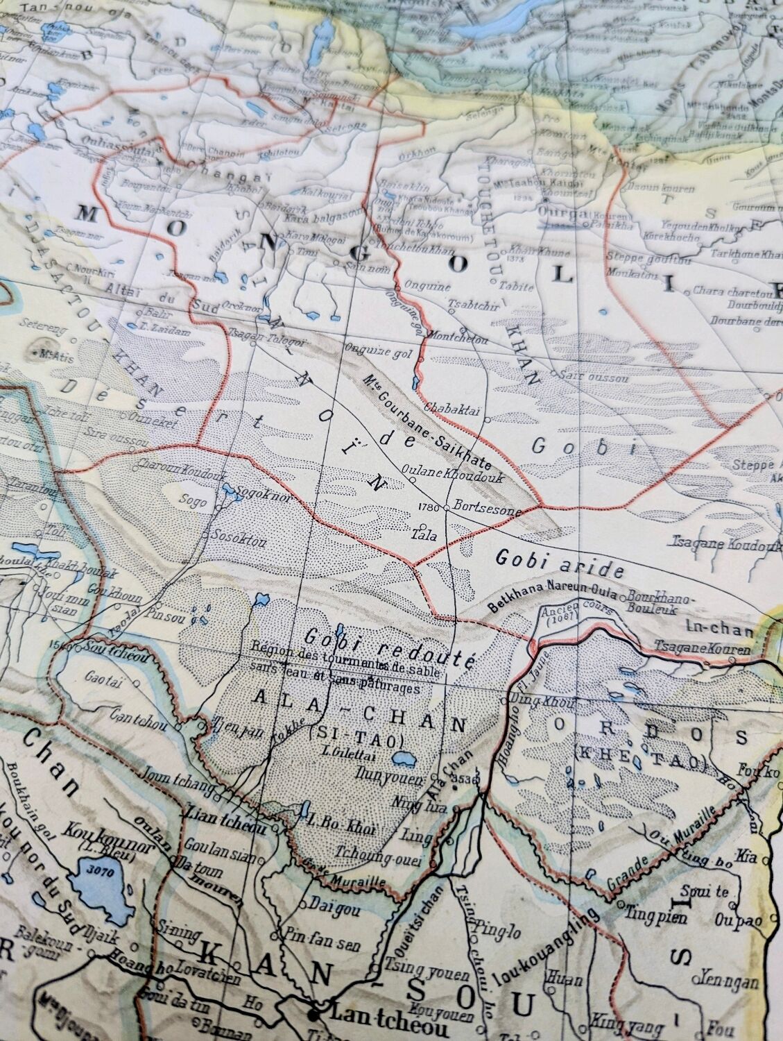 Mongolie, Asie. Planche géographique imprimée en 1900.