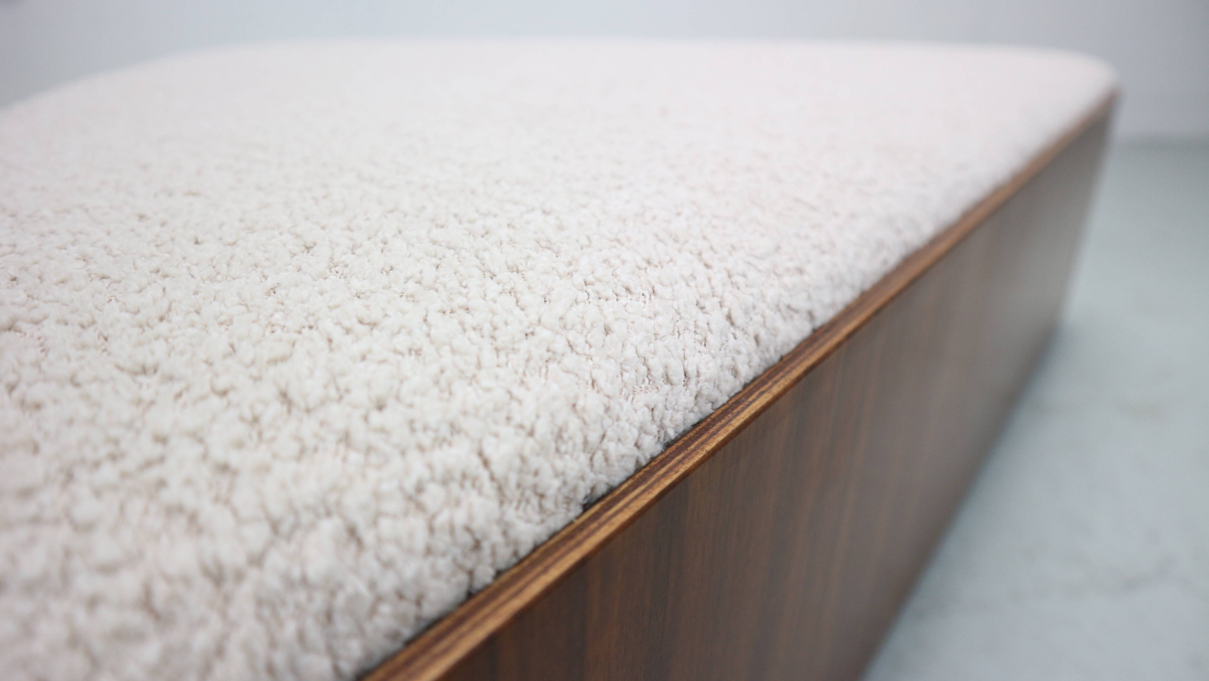 Vintage triangular plywood with boucle-fabric sit element / Ottoman, 1970s