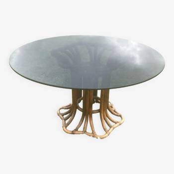 Table en verre et rotin