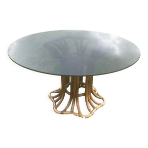 Table en verre et rotin