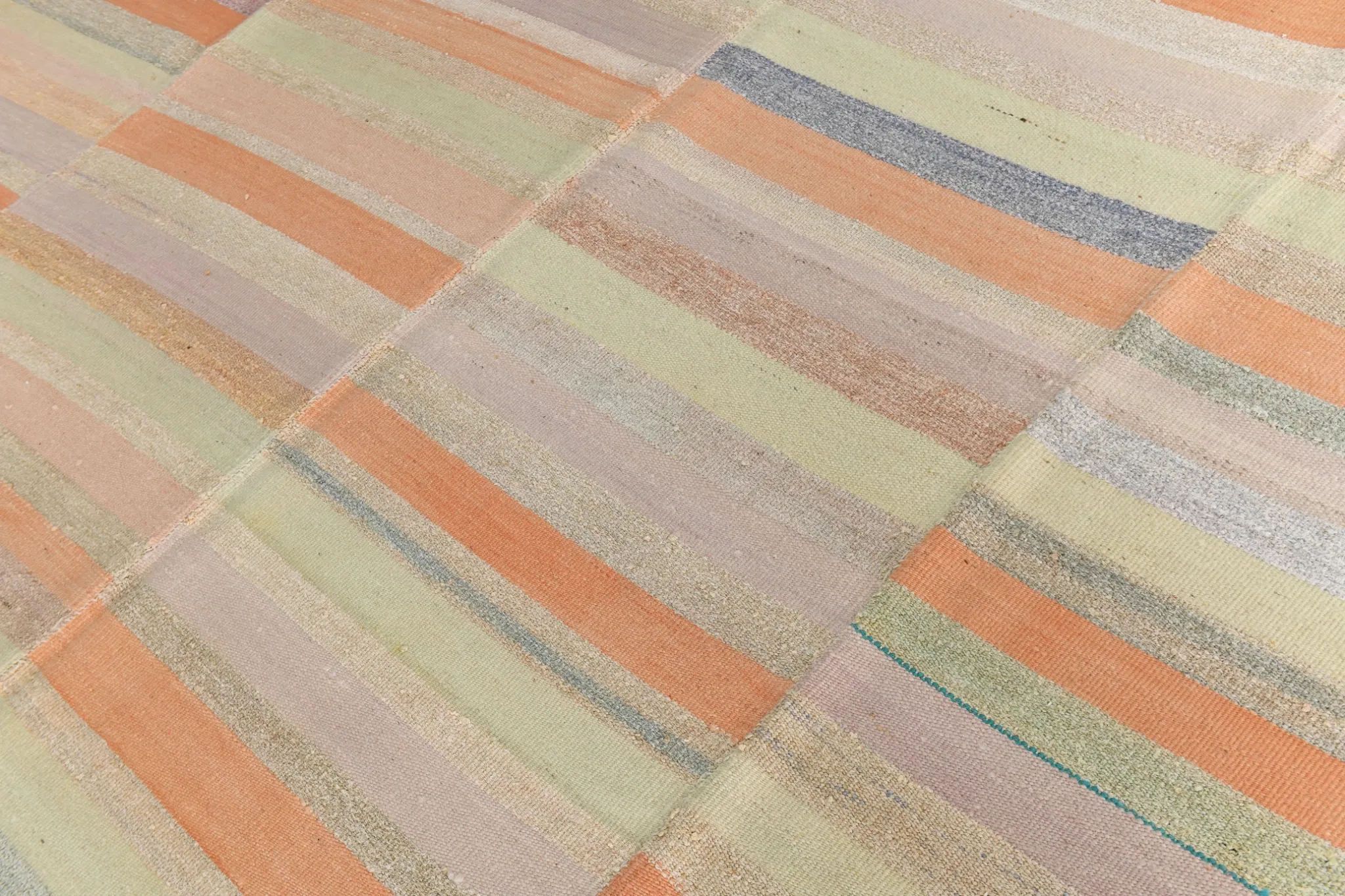 Salmon & Pink Mid Cenyury Modern Kilim Rug, Vintage Striped Boho Carpet
