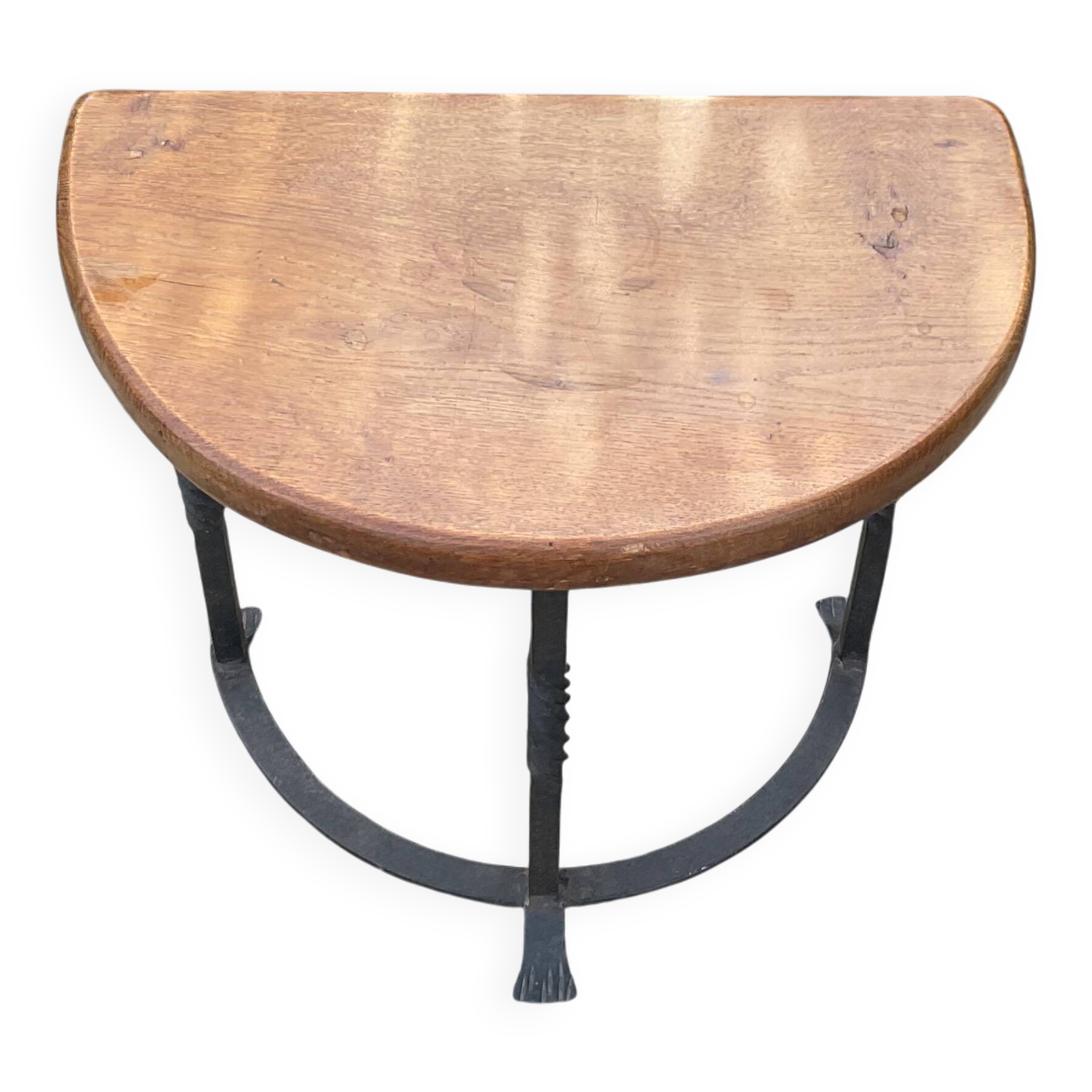 Paire de tables  chêne et fer forge des années 30, Art déco