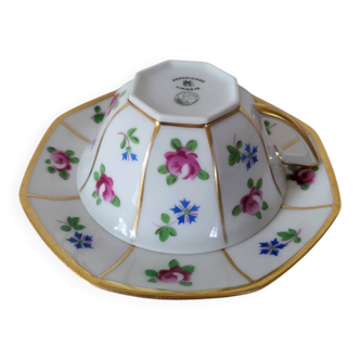 Limoges Porcelain Cup with Decor of Barbel Fish and Roses