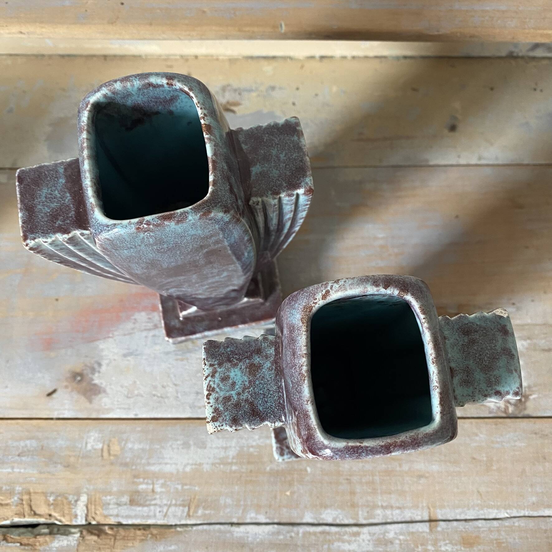 Pair of Art Deco vases in glazed ceramic