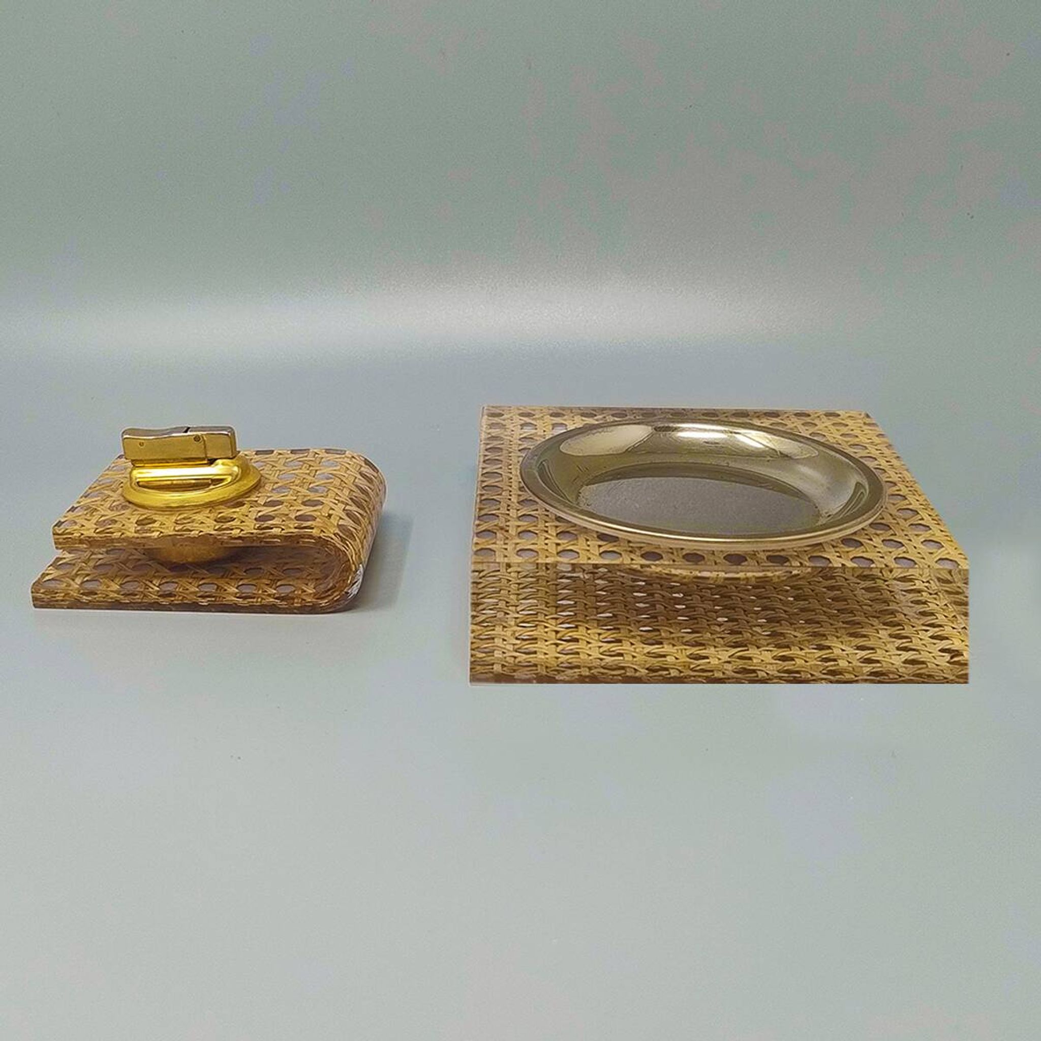 1970s Smoking Set in Vienna Straw By Geolel. Made in Italy