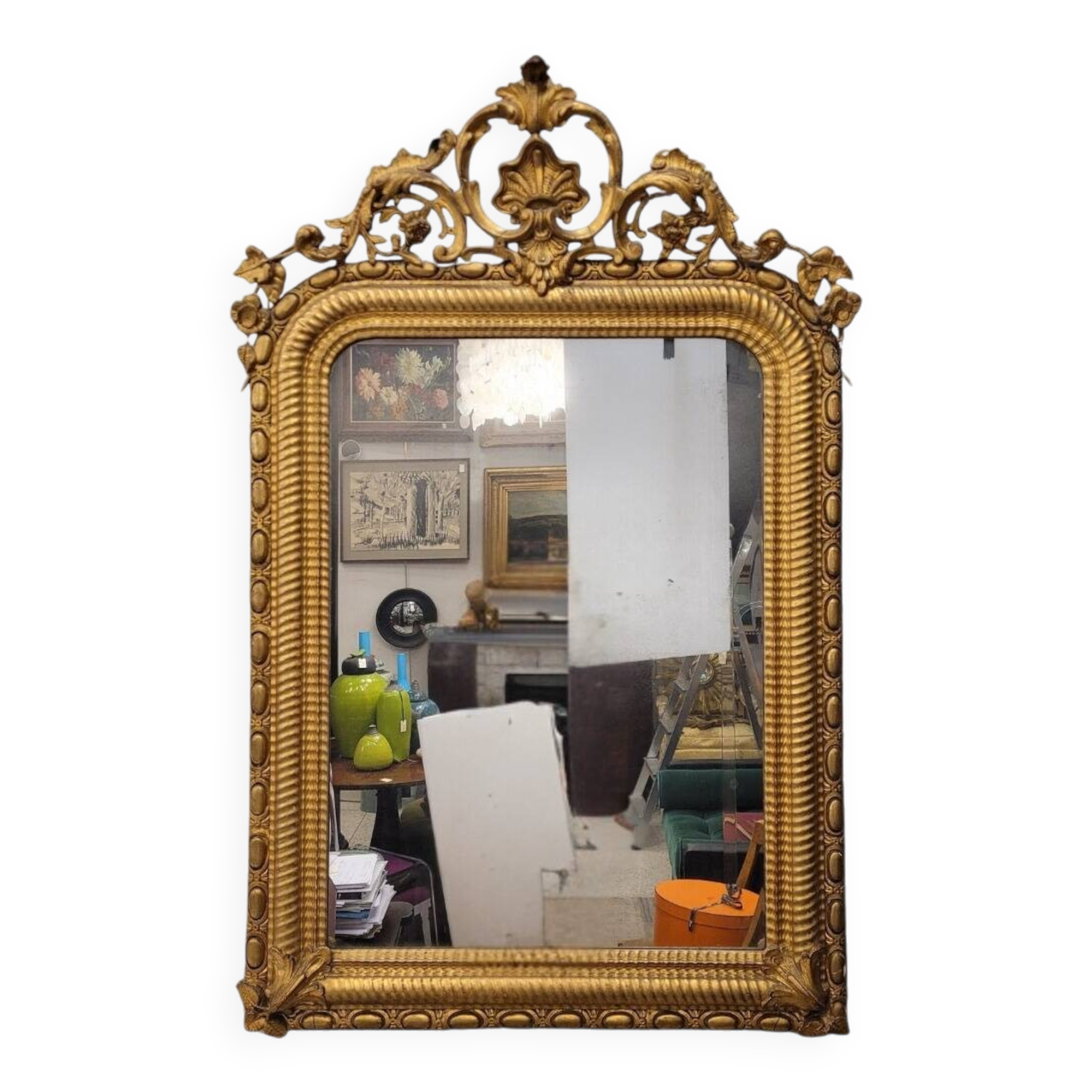Espejo de pared Segundo Imperio, Madera tallada y dorada, Napoleon III, circa 1880 – France