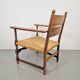 Vintage Dutch Bobbin Armchair in Oak and Rush, 1930s