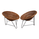 Chaises Pod – Paire de chaises longues en rotin/osier sur cadre en métal, 1970