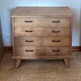 Commode en chêne brut, pieds compas, années 50