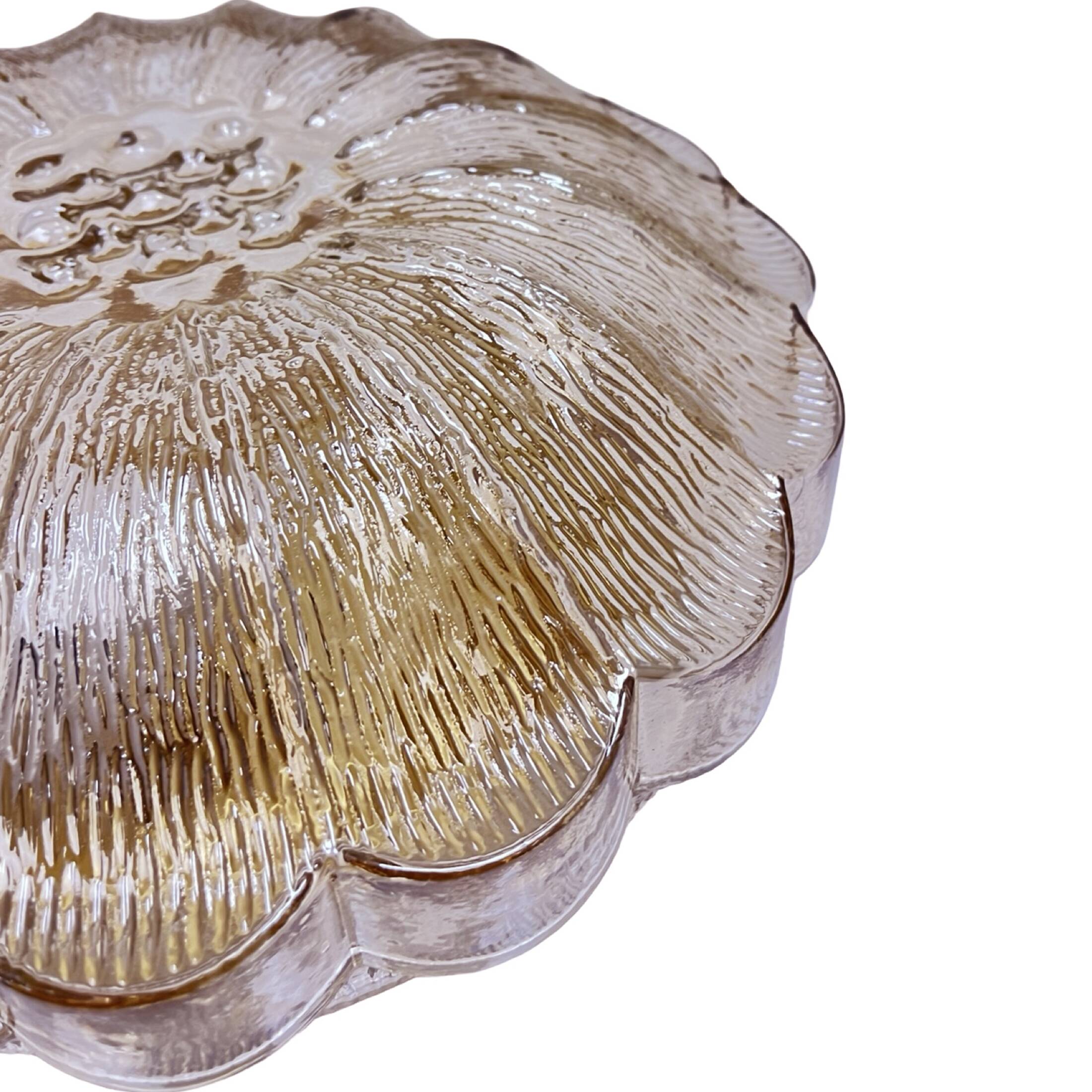 HP Leuchten Amber Flower Ceiling Lamp Pressed Glass Mid-Century Model 65282
