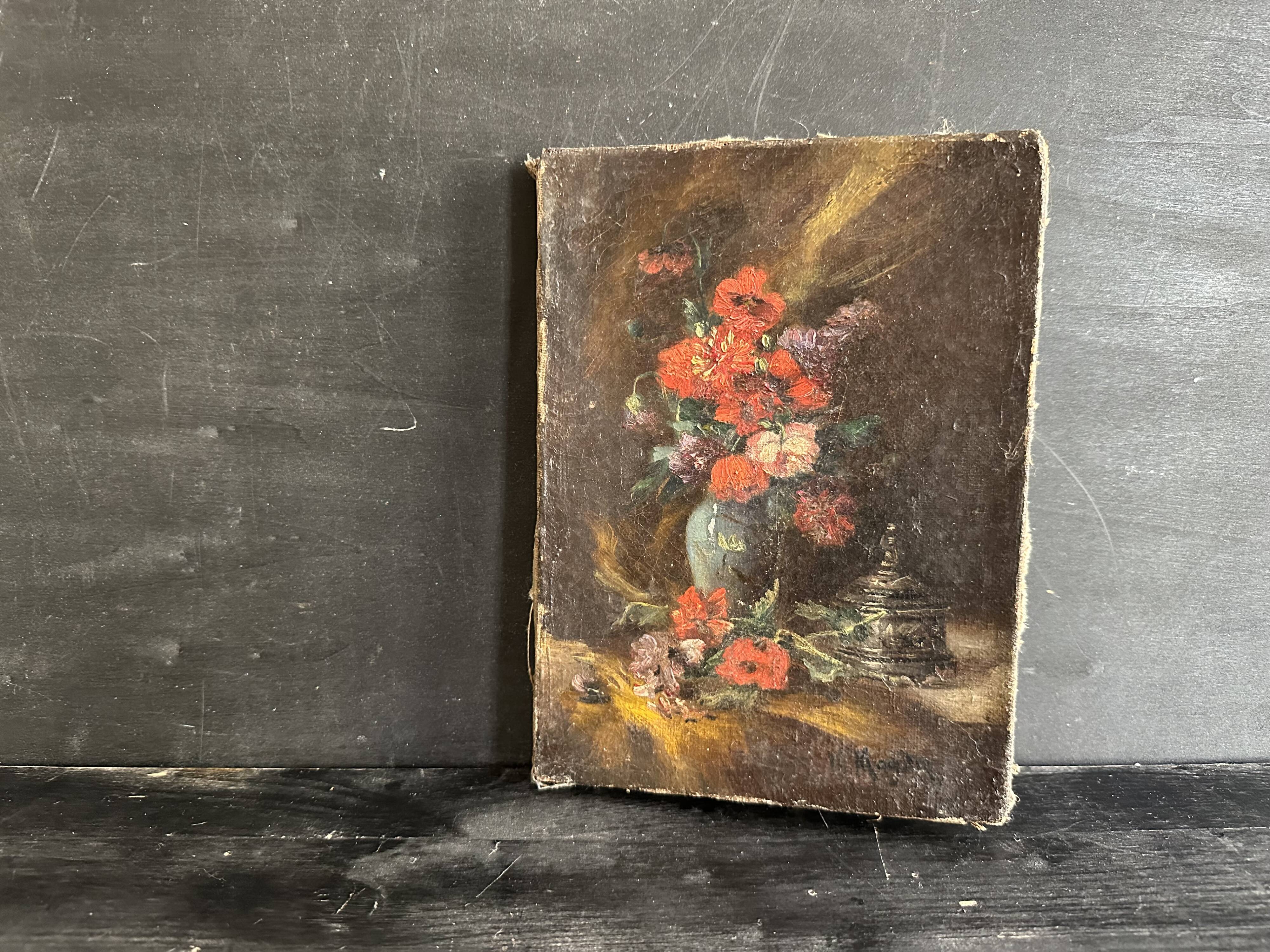Miniature still life, oil painting signed from the 19th century, French school.
