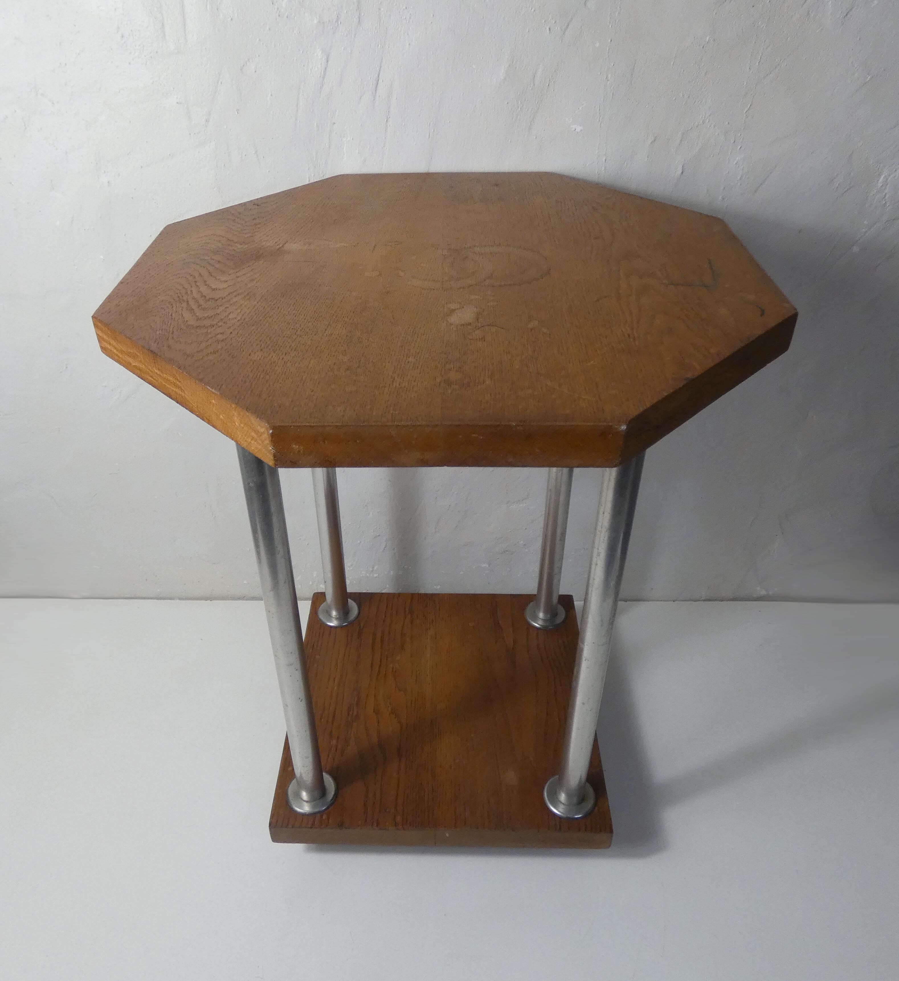 Table d'appoint design scandinave teck et acier chromé vintage