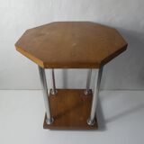 Table d'appoint design scandinave teck et acier chromé vintage