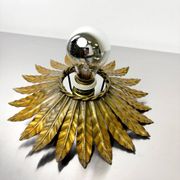 Spanish sunburst flush mount light fixture in gilt iron, circa 1960s