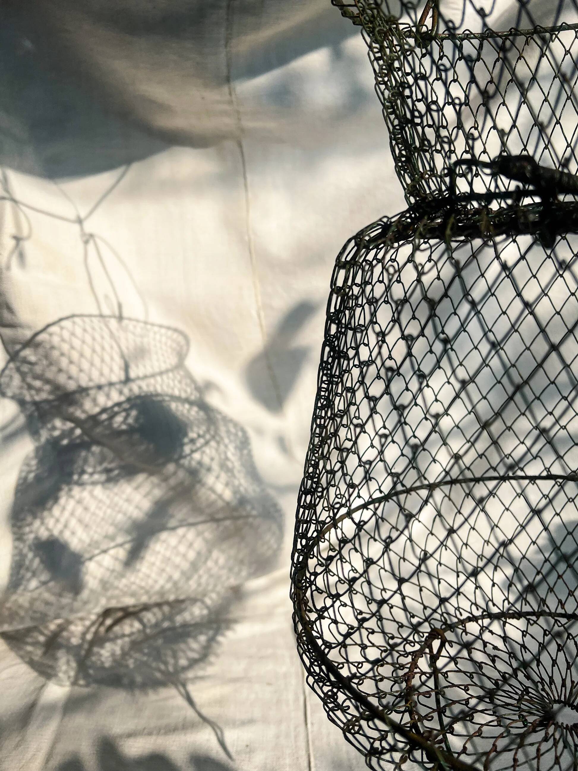 Antique French wire fishing basket