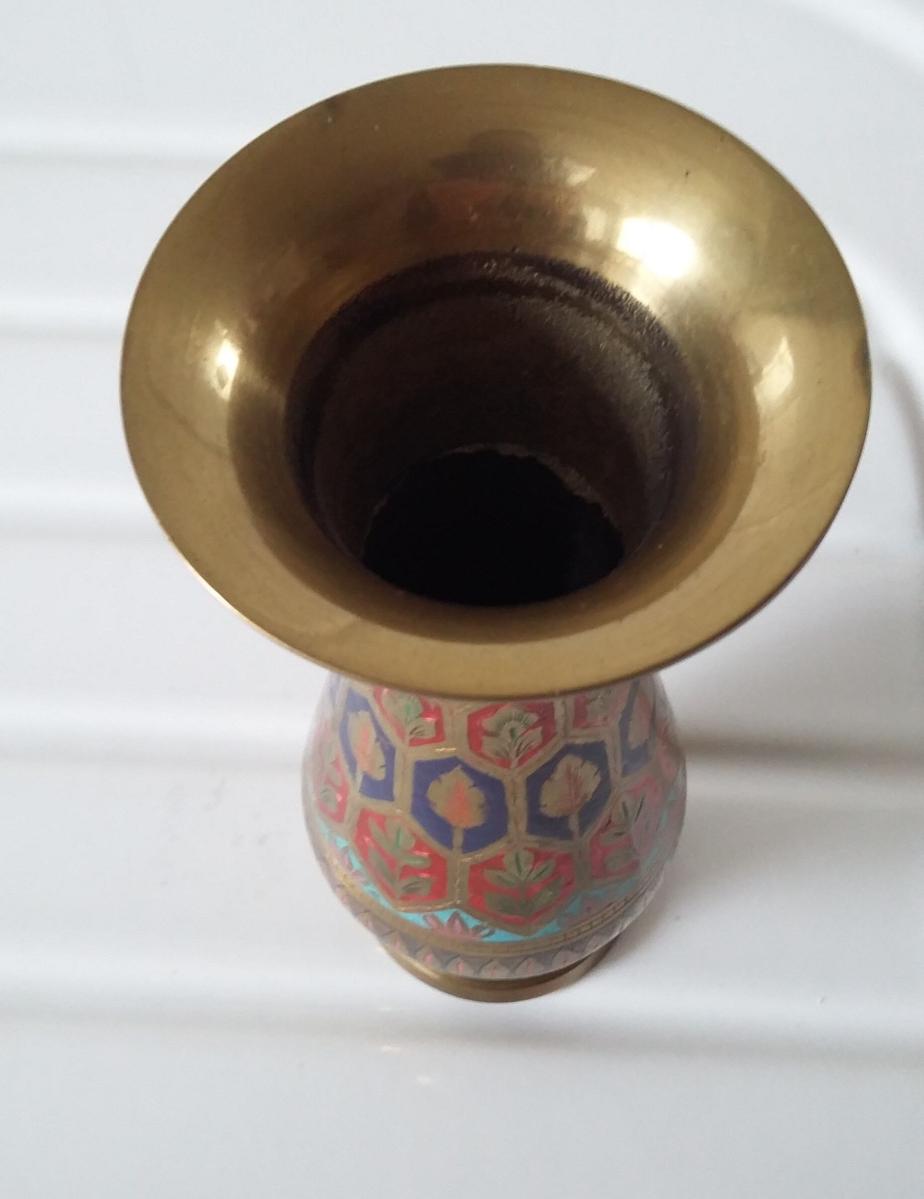 Engraved brass vase
