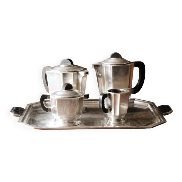 Service à café / thé, art déco en métal argenté et ébène