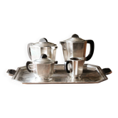 Coffee/tea service, Art Deco in silver-plated metal and ebony.