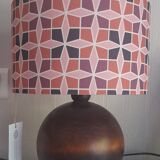 Solid wood ball table lamp, pink geometric lampshade