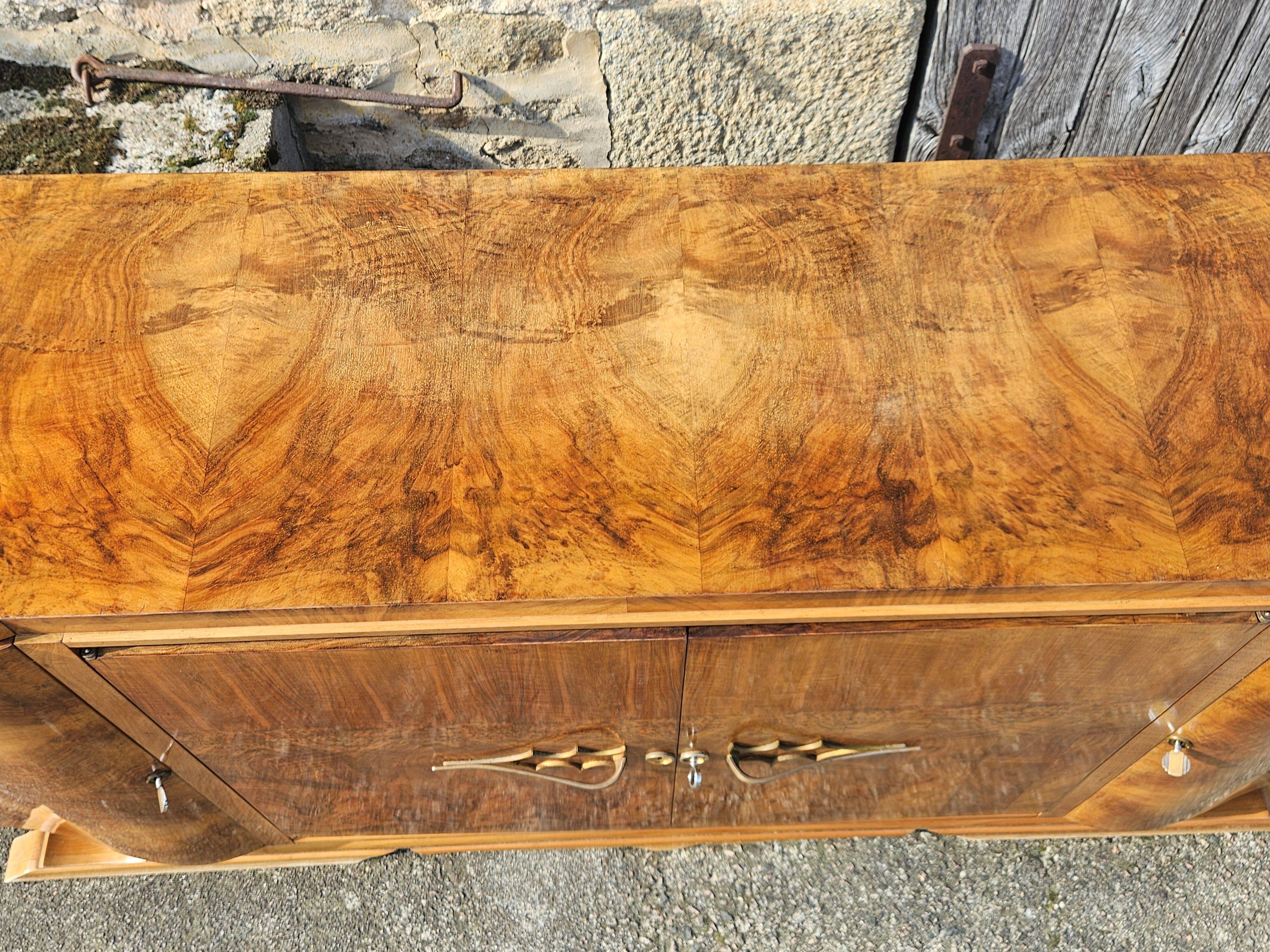 French ART DECO Sideboard- High Gloss Burl Elmwood Buffet-30s