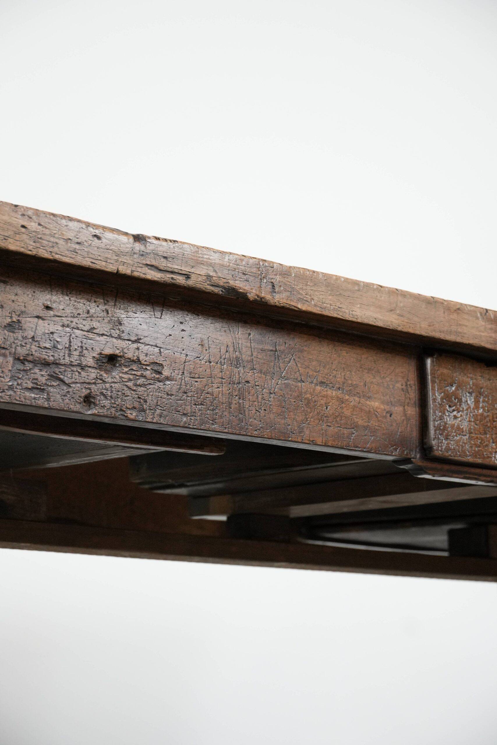 Robust French farmhouse antique dining table from the 18th century